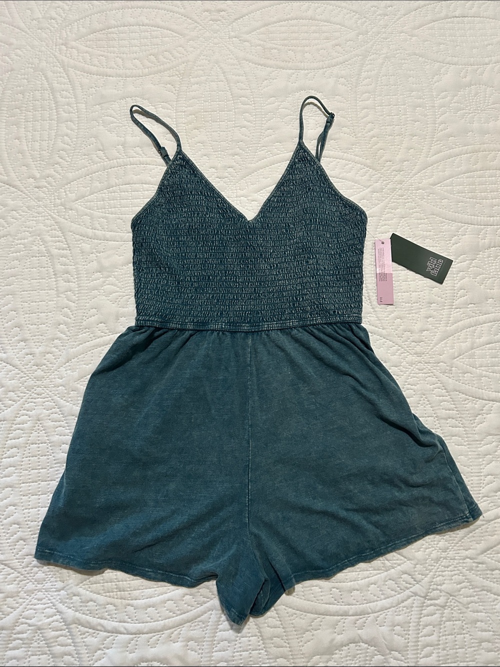 Wild Fable (Target brand) Teal Smocked V-Neck Romper w/ pockets Sz: S - NWT